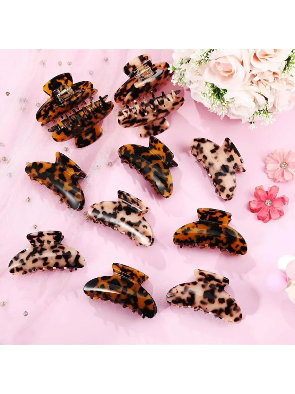 12 Pcs Large Hair Claw Clips - Brown Leopard Print, Acrylic Nonslip Clips for